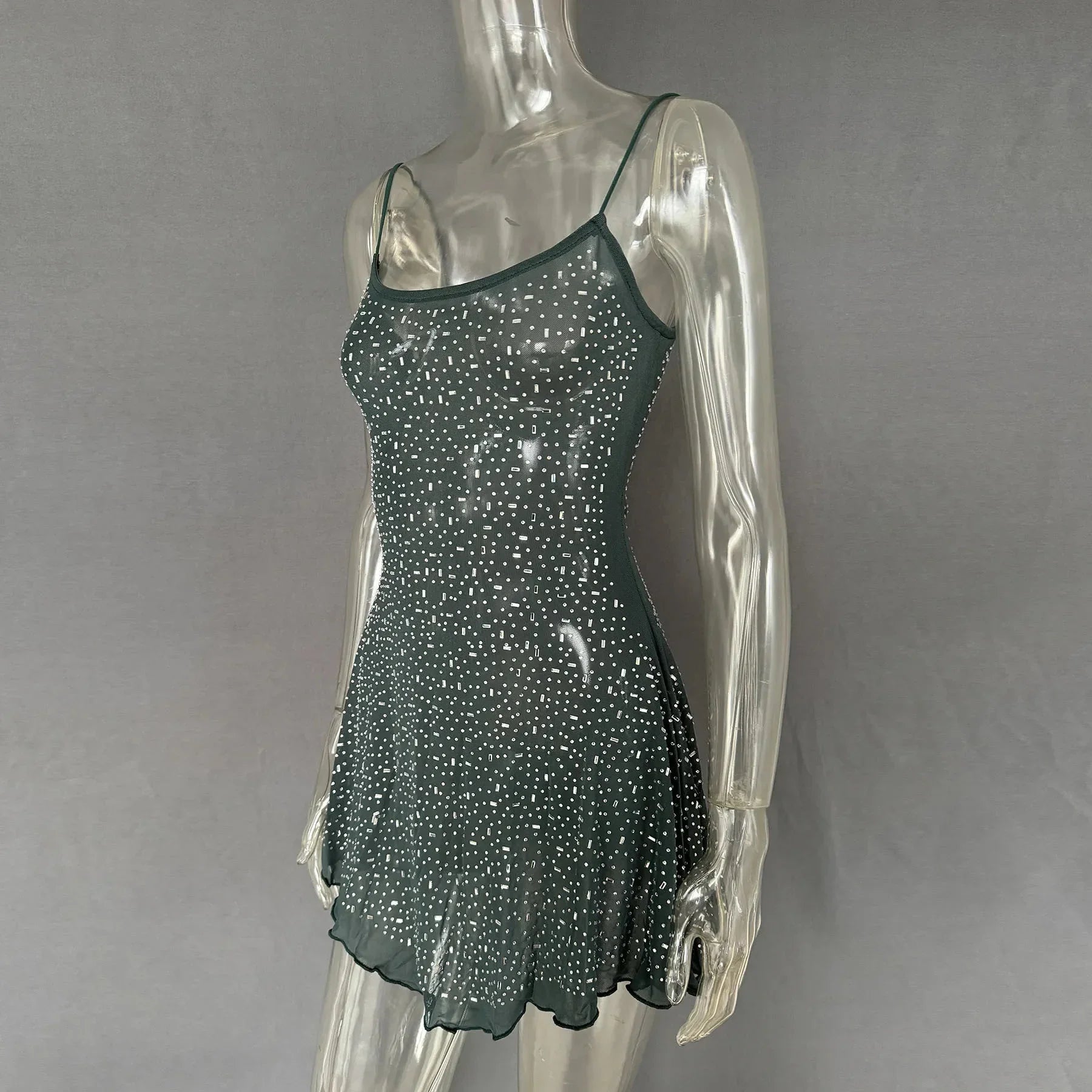 Rhinestone Decor Mini Cami Dress - VILLA FASHION